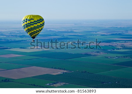 Aerial landscape of Sacramento Valley: view from hot air balloon above the valley, California, USA.