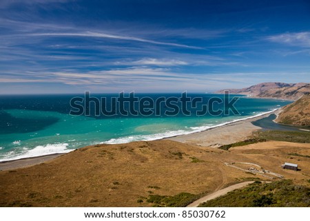 Ocean coastline landscape. Ocean coastline landscape with roads on a foreground and background.