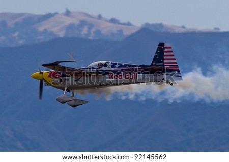 SALINAS, CA - SEPT 25: Kirby Chambliss shows precision of flying and the highest level of pilot skills during the California International Airshow, on September 25, 2011, Salinas, CA.