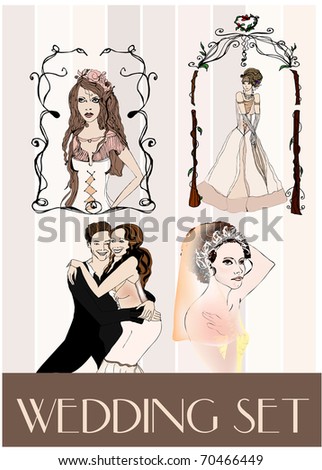stock vector vector set of wedding couples and elements