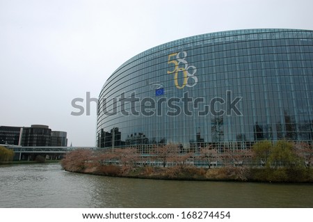 STRASBOURG, FRANCE - MARCH 25: numbers on the European Parliament building showing 50th anniversary in Strasbourg, France. The EU parliament celebrated its 50th year on 12 March 2008 in Strasbourg.