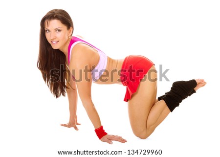 fitness woman with good figure in studio on white background