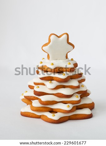 christmas spice cake in the form of fir on the white background