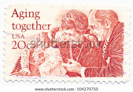 UNITED STATES - CIRCA 1982: A stamp printed in the United States, shows Family, Aging Together, circa 1982