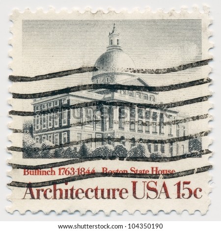 UNITED STATES - CIRCA 1979: A stamp printed in the United States, shows Boston State House, by Charles Bulfinch, series American Architecture, circa 1979
