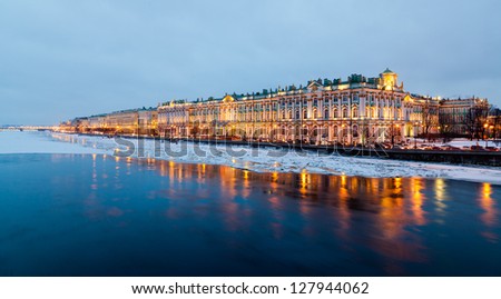 Evening view of the  the State Hermitage Museum in St. Petersburg