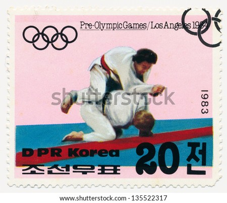 DPR KOREA - CIRCA 1983: A stamp printed in DPR Korea, shows wrestling judo, circa 1983