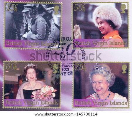 BVI - CIRCA 2002: A stamp printed in British Virgin Islands, shows portraits of Queen Elizabeth II, circa 2002