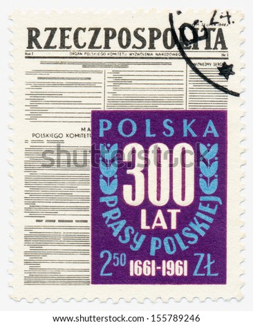 POLAND - CIRCA 1961: A stamp printed in Poland, shows Front Page of Rzeczpospolita, circa 1961