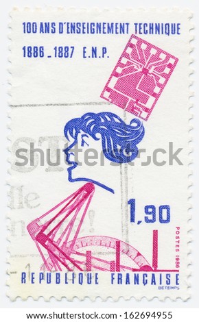 FRANCE - CIRCA 1987: a stamp printed in the France shows 100 anniv.  Professional Education, circa 1987