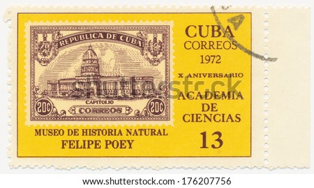 CUBA - CIRCA 1972: A stamp printed in Cuba shows Academy of Sciences, 10th Anniv., circa 1972