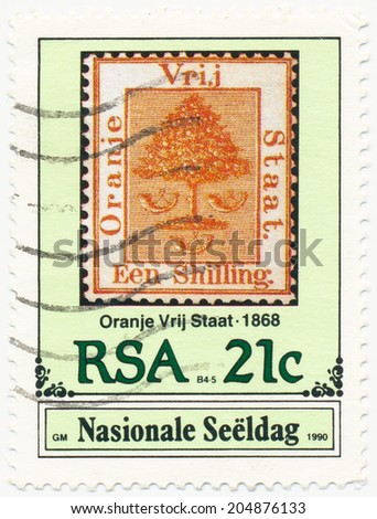 RSA - CIRCA 1990: A stamp printed in RSA shows old stamp 1868 Orange Free State, circa 1990