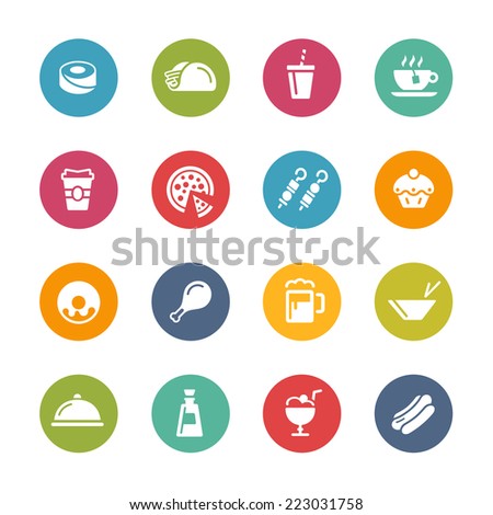 Food & Drink Icons - 2 // Fresh Colors Series ++ Icons and buttons in different layers, easy to change colors ++