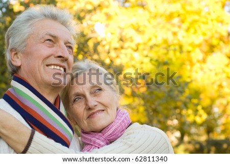 nice elderly couple in a autumn park