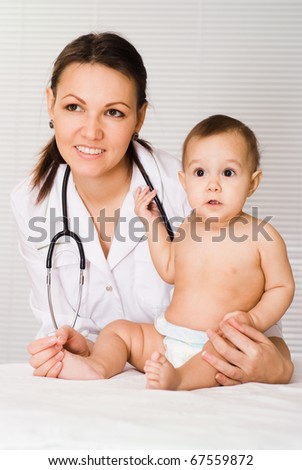 nice doctor and baby on a white background