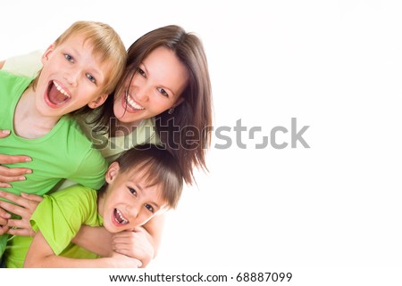 nice mom and children on a white nice mom and children on a white