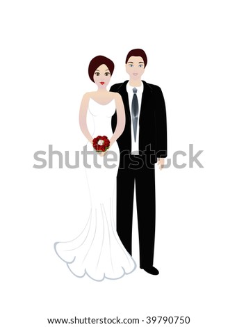 stock photo Bride and groom wedding Illustration on white background