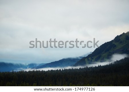Wide Low Clouds over Forest - Turnagain Arm, Anchorage, Alaska, USA