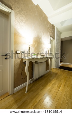 Interior of a hallway in modern apartment in the evening (low light)