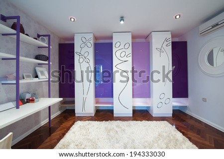 Interior of a modern dressing room with modern closet