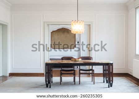 Dining room interior with marble table