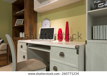 Interior of student (teenager) room in the evening - back to school