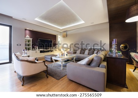 Interior of a luxury spacious living room