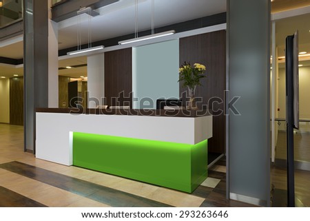 Lobby with a reception desk
