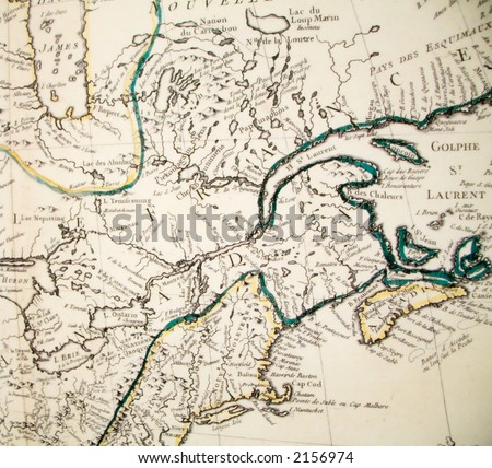 Portion of a French map of Canada and New England from the middle 19th century.