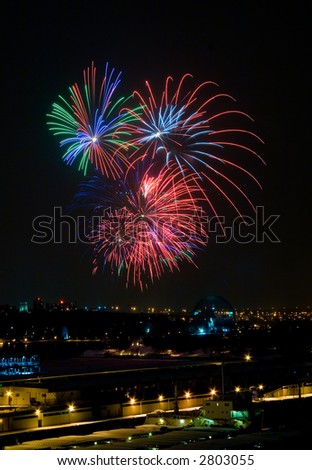 A fireworks display over the Old Port of Montreal