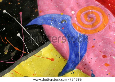 Colorful handpainted image with splashes, called \'Over the Moon\'