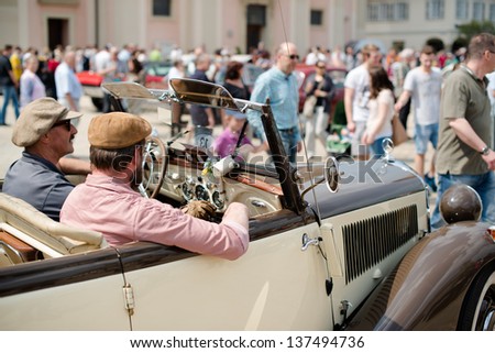 LUDWIGSBURG, GERMANY - MAY 5: A Mercedes-Benz classic car is presented during the eMotionen show on the market square on May 5, 2013 in Ludwigsburg, Germany.