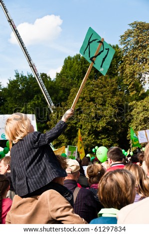 STUTTGART - SEPT 18: 55K people protest against the S21 rail project in the Schloss-Park on Sept 18, 2010 in Stuttgart. S21 station is one of the most expensive and controversial railway projects