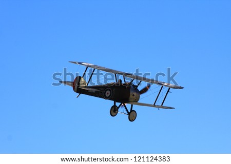 WANAKA MARCH 03: Sopwith Camel Biplane vintage aircraft flies during the royal New Zealand air force 75th anniversary\