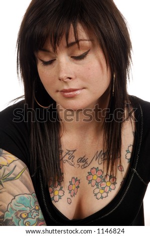 stock photo Young Woman with Body Art Tattoos