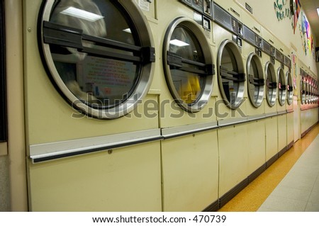 Dryers in a laundromat.