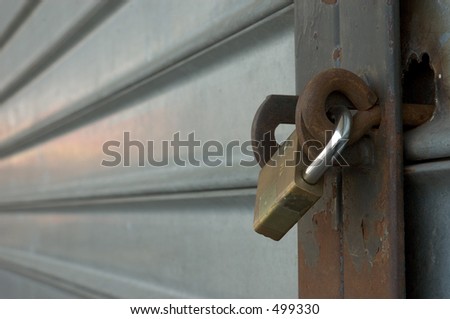 Lock on a metal sliding door.