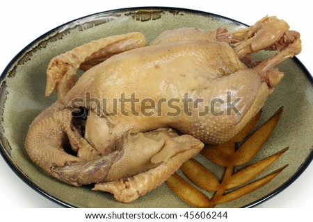 dezhou braised chicken on white background