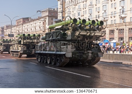 MOSCOW/RUSSIA - MAY 9: Buk-M2 (SA-11 Gadfly) self-propelled, medium-range missile system on display during parade festivities devoted to 65th anniversary of Victory Day on May 9, 2010 in Moscow.