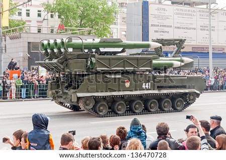 MOSCOW/RUSSIA - MAY 9: Buk-M2 (SA-11 Gadfly) self-propelled, surface-to-air missile system on display during parade festivities devoted to anniversary of Victory Day on May 9, 2011 in Moscow.
