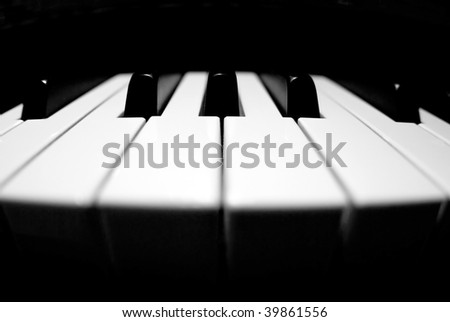 Piano Keys - Landscape, Black & White -with shallow depth of field.
