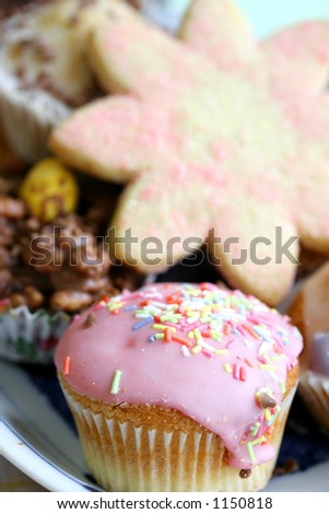 A plateful of cakes and biscuits