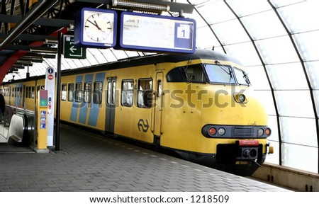 Leaving on time : A train waits at the platform
