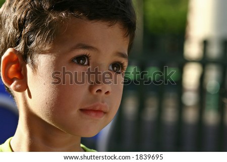 A young boy engrossed in his play, outdoor with beautiful evening sun lighting