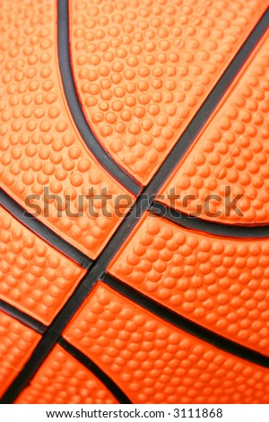 Closeup of basketball showing texture and lines.