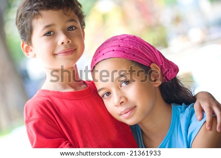 Beautiful brother and sister enjoying each other\'s company