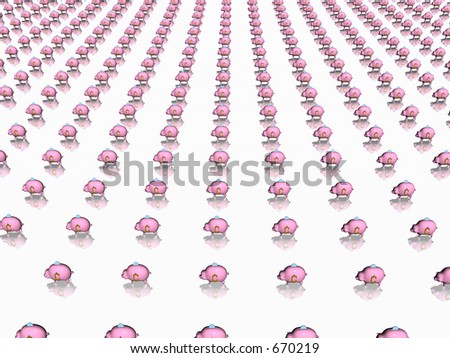 Pink piggy banks for saving money, 3D render, illustration to illustrate money savings.