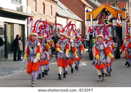 The annual carnival parade for youngsters and adults in belgium.  This is a very colorful parade with lots of fun.