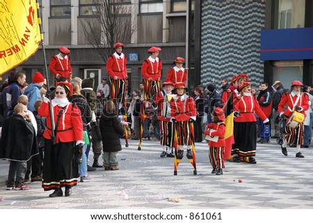 The annual carnival parade for youngsters and adults in belgium.  This is a very colorful parade with lots of fun.