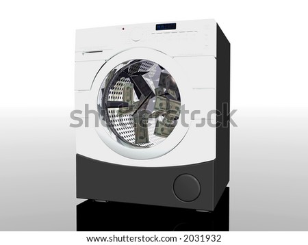 3D illustration, household appliance, money laundering, shady practices. Law concept. Clipping path.